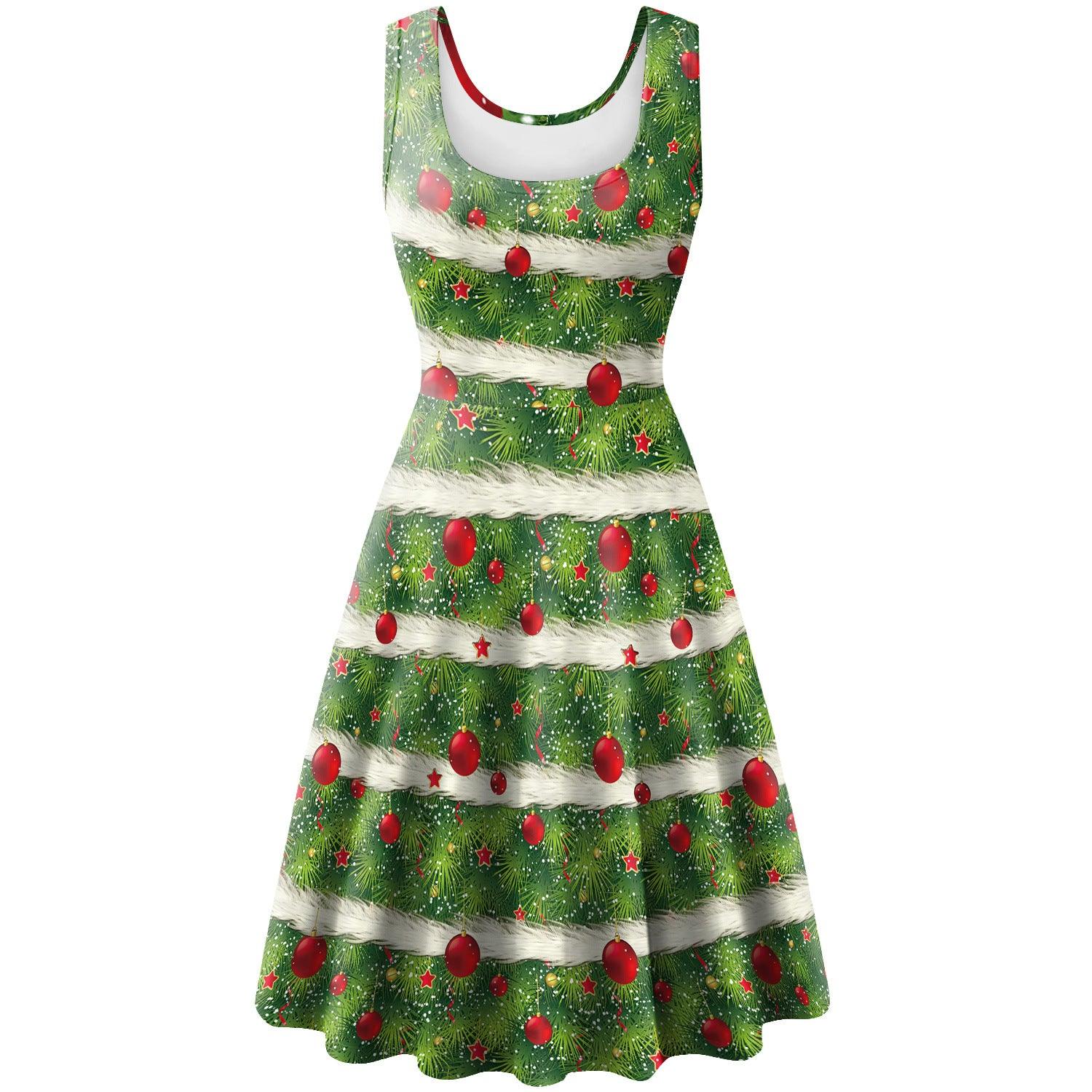 Women Sleeveless Vest Christmas Elk Digital Printed Dress - Nioor