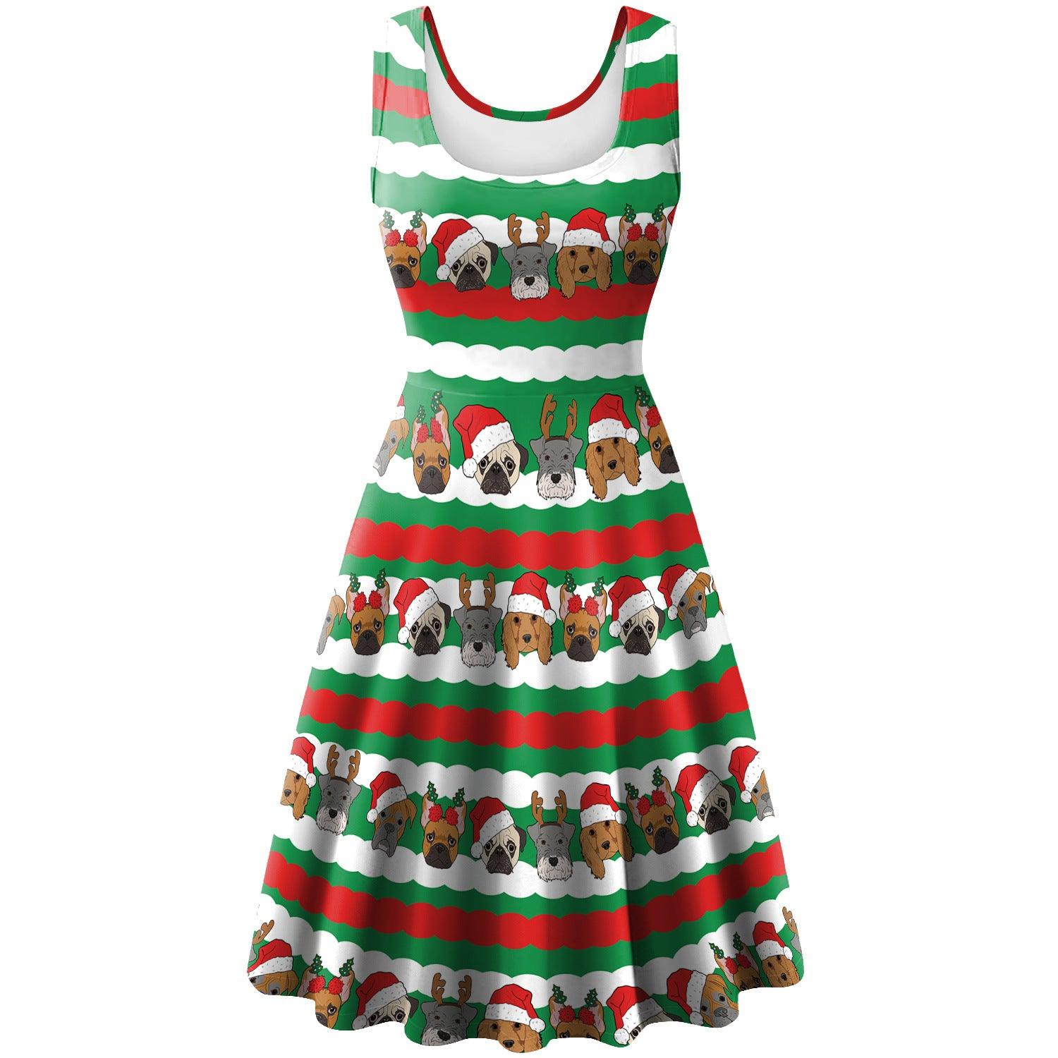 Women Sleeveless Vest Christmas Elk Digital Printed Dress - Nioor