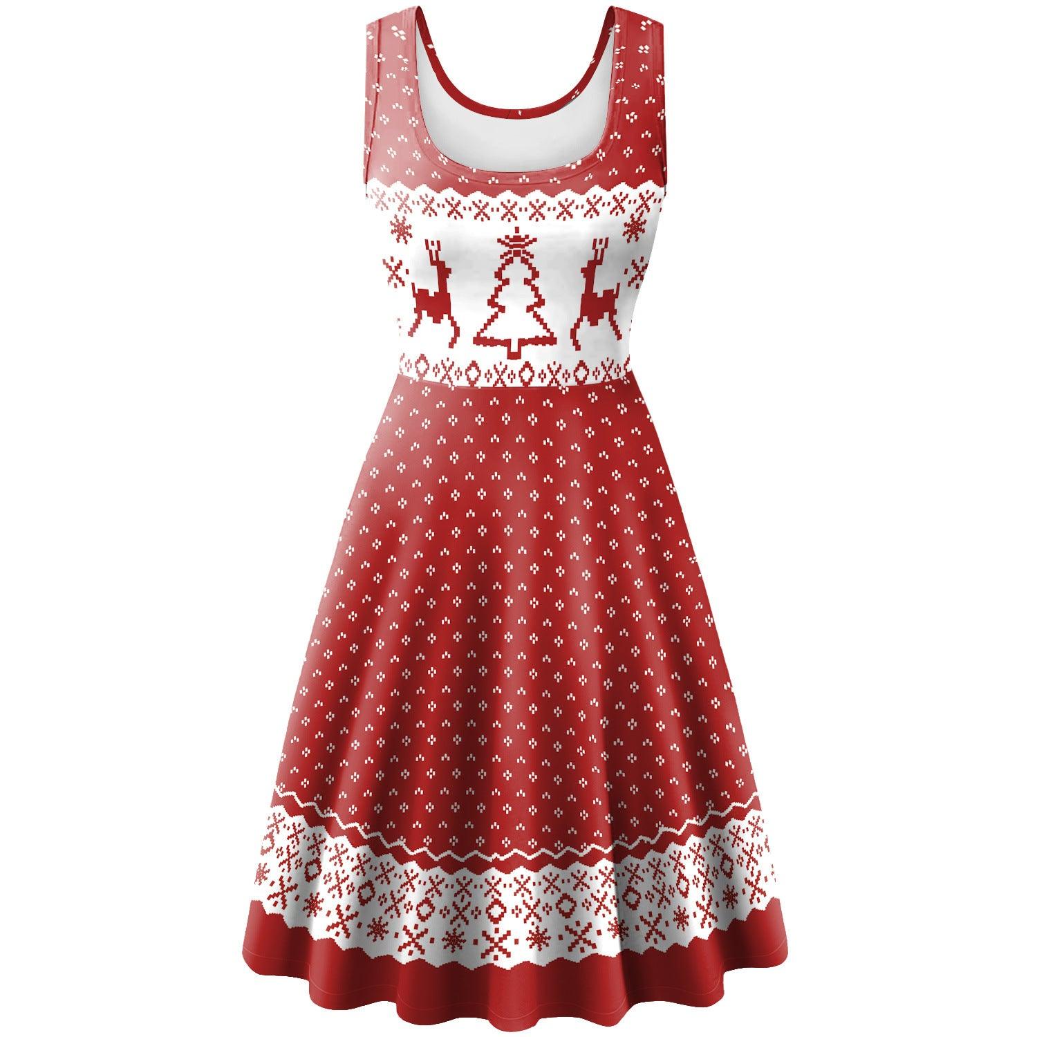 Women Sleeveless Vest Christmas Elk Digital Printed Dress - Nioor