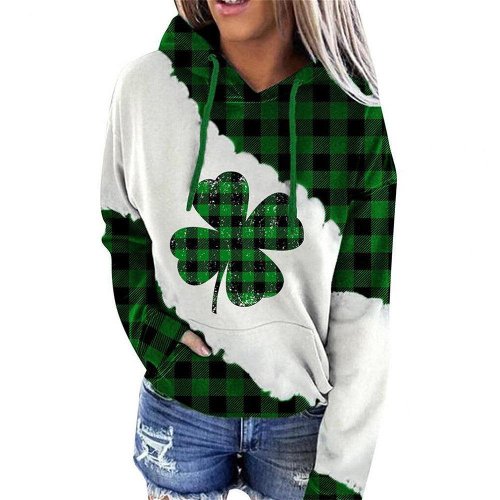 Women Sweatshirts Lucky Grass Print Streetwear Sweatshirts Hoodie Pullover Loose Casual Hooded Tops Clothes - Nioor