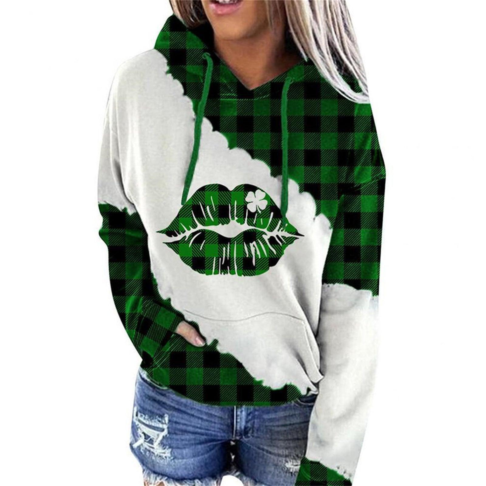 Women Sweatshirts Lucky Grass Print Streetwear Sweatshirts Hoodie Pullover Loose Casual Hooded Tops Clothes - Nioor