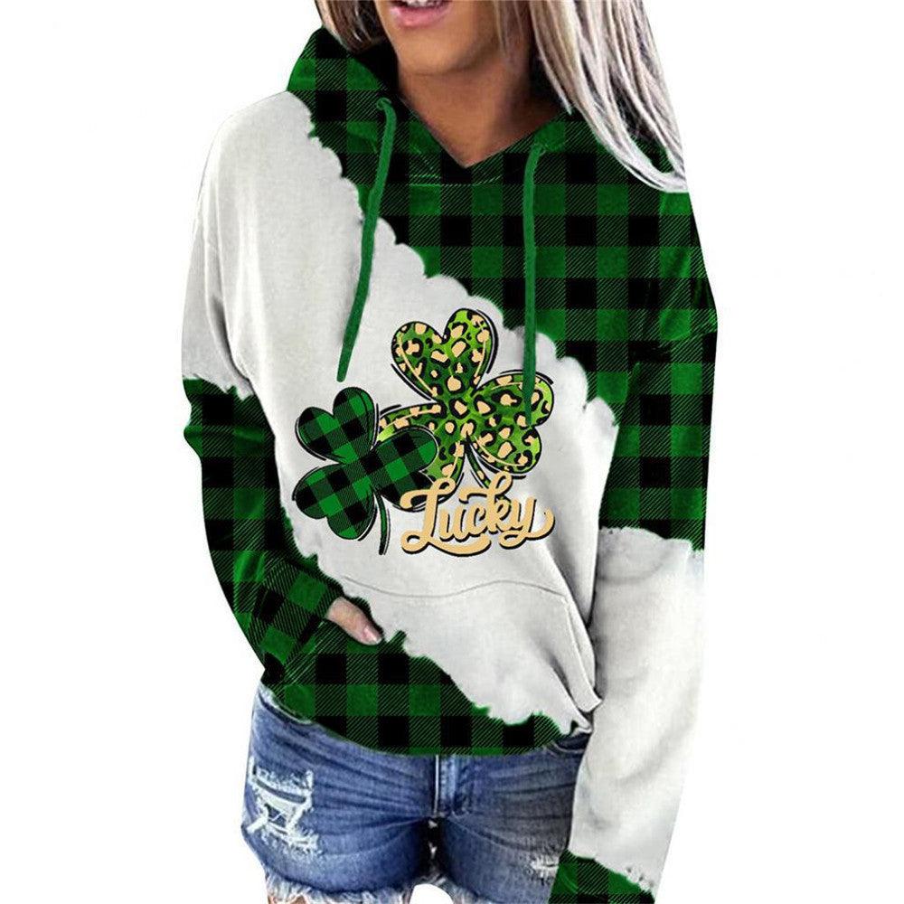 Women Sweatshirts Lucky Grass Print Streetwear Sweatshirts Hoodie Pullover Loose Casual Hooded Tops Clothes - Nioor