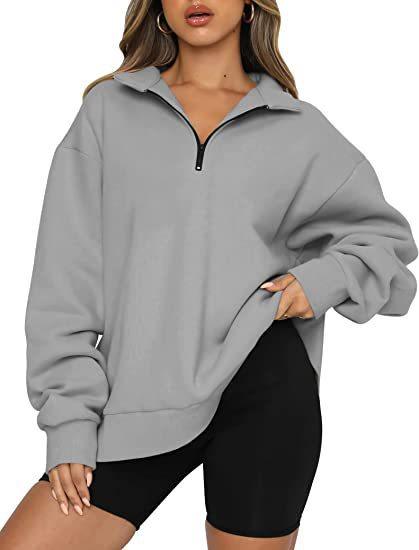 Women Sweatshirts Zip Turndown Collar Loose Casual Tops Clothes - Nioor