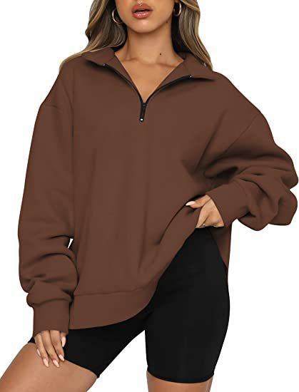 Women Sweatshirts Zip Turndown Collar Loose Casual Tops Clothes - Nioor