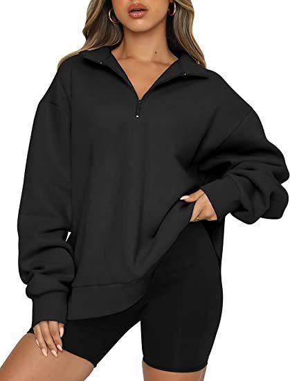 Women Sweatshirts Zip Turndown Collar Loose Casual Tops Clothes - Nioor