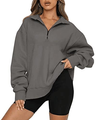 Women Sweatshirts Zip Turndown Collar Loose Casual Tops Clothes - Nioor