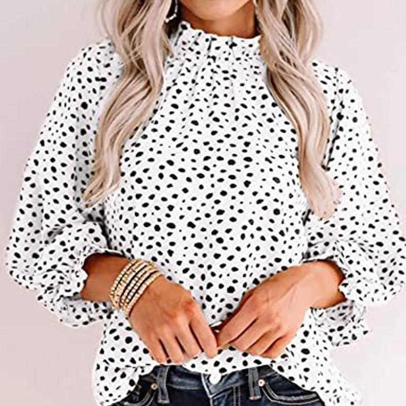 Women Top Casual Floral Print Long Sleeve Pleated Loose Little-girl Style Clothes Shirt - Nioor