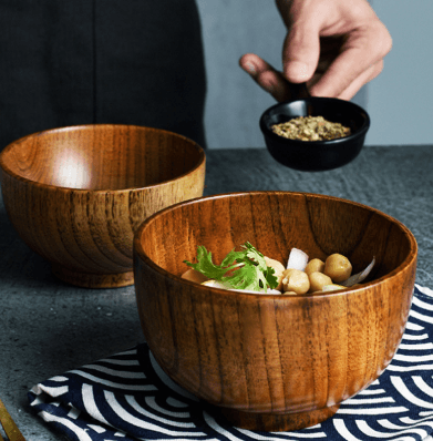 Wooden Bowl Japanese Style Wood Rice Soup Bowl Salad Bowl Food Container Large Small Bowl for Kids Tableware Wooden Utensils - Nioor