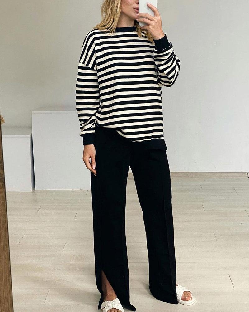 Yiyiyouni Knitted Thick Casual Striped Pullovers Women - Nioor