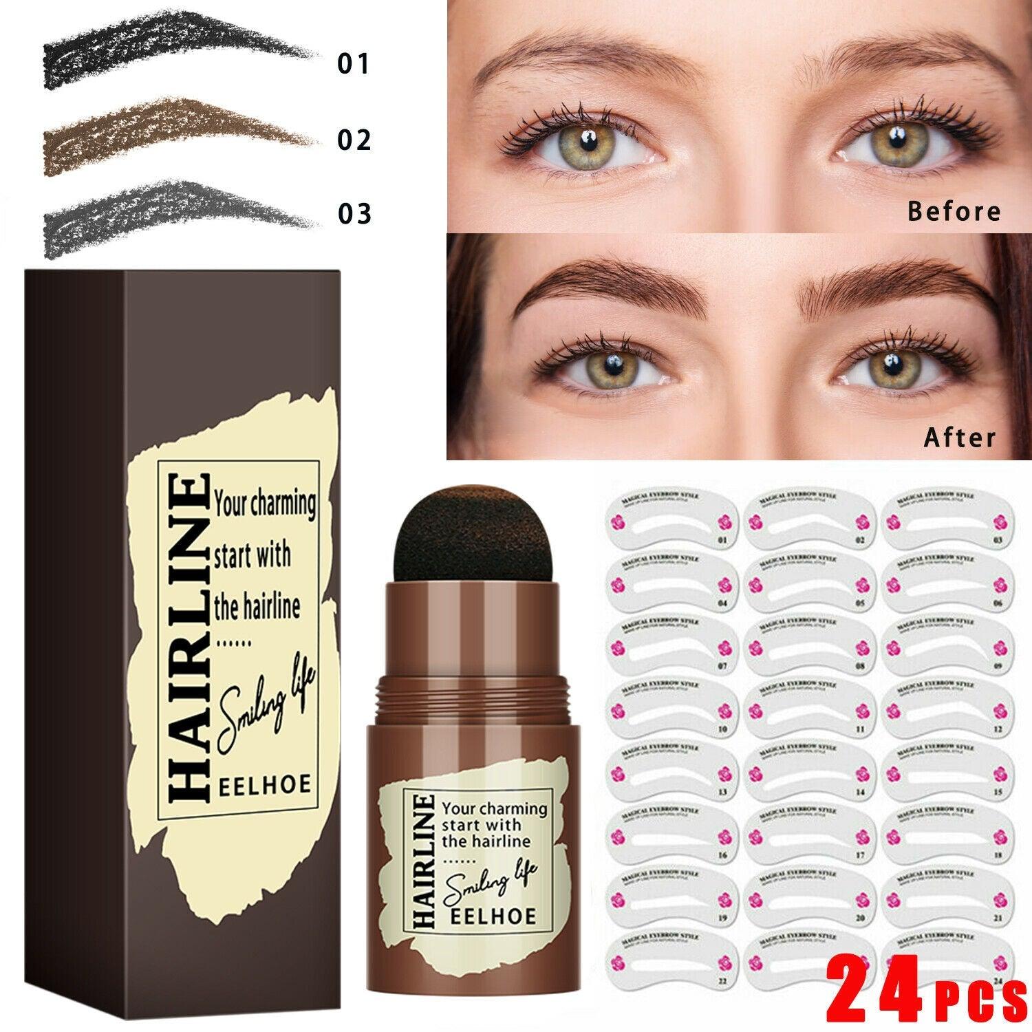 Eyebrow Stamp Stencil Kit, 24 Pc Eyebrow Shaping Stencils, Long-lasting Eyebrow Brow Definer, Perfect Make-up Reusable Kit - Nioor