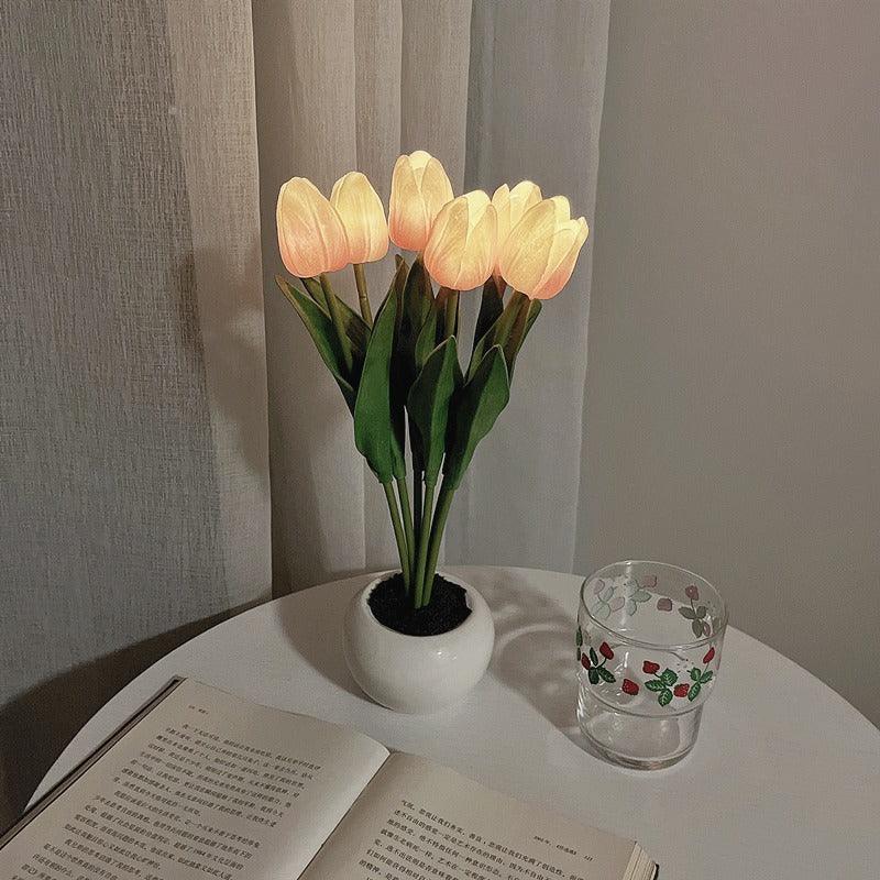 LED Tulip Flower Night Light Artificial Flowerpot Potted Plant Landscape Table Lamp Home Bedroom Living Room Decoration Gift - Nioor