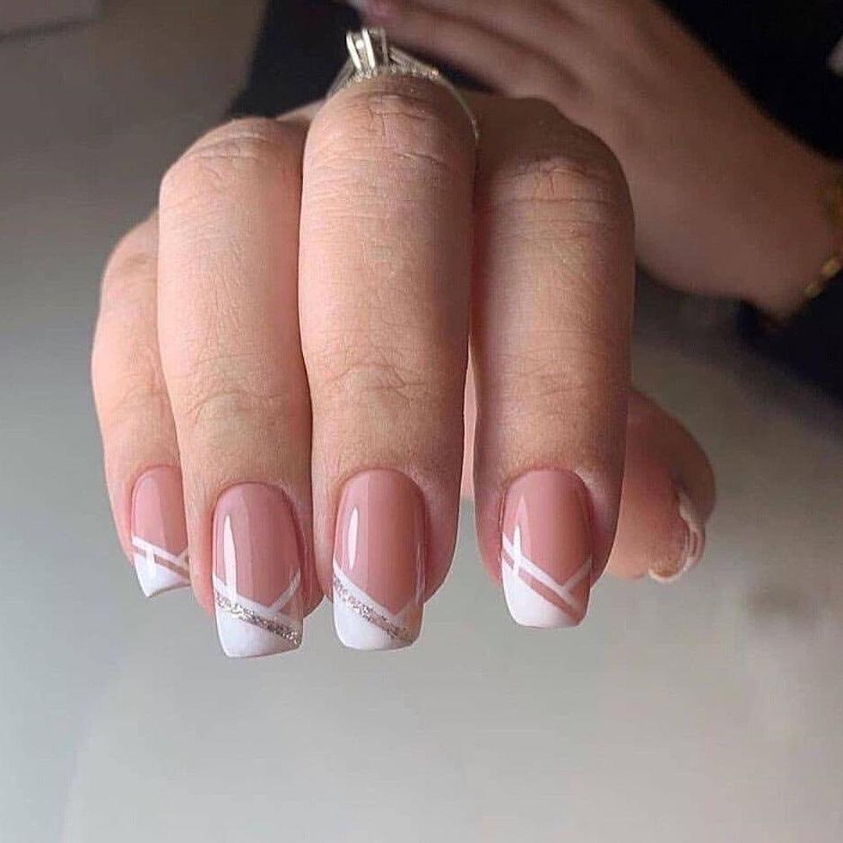 Oblique French Simple Wearing Manicure Finished Fake Nails - Nioor