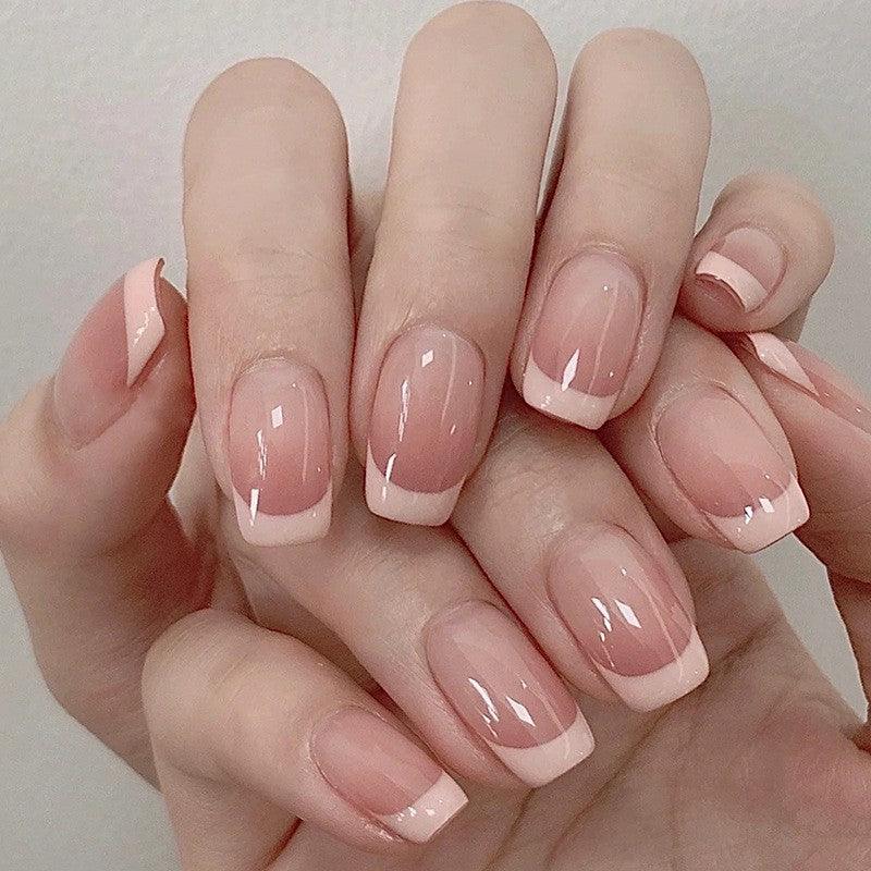 Oblique French Simple Wearing Manicure Finished Fake Nails - Nioor