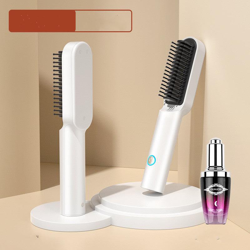 USB Portable Hot Air Comb Rechargable Professional Hair Dryer Brush 2 In1 Mini Hair Straightener Curler Brush Hair Styler - Nioor